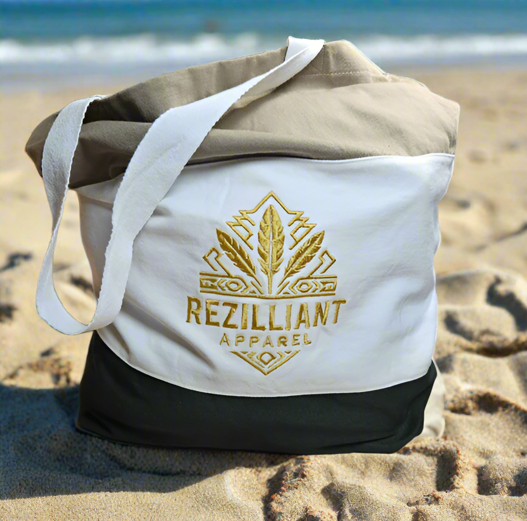 Custom Embroidered Tote Bag - Your Logo or Image Embroidered on Tri-Color Canvas Tote Bag - Rezilliant Apparel