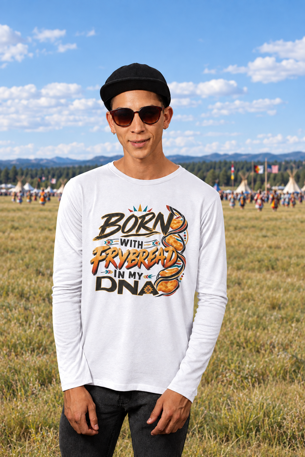 Born With Frybread in My DNA Native American Long Sleeve Tee