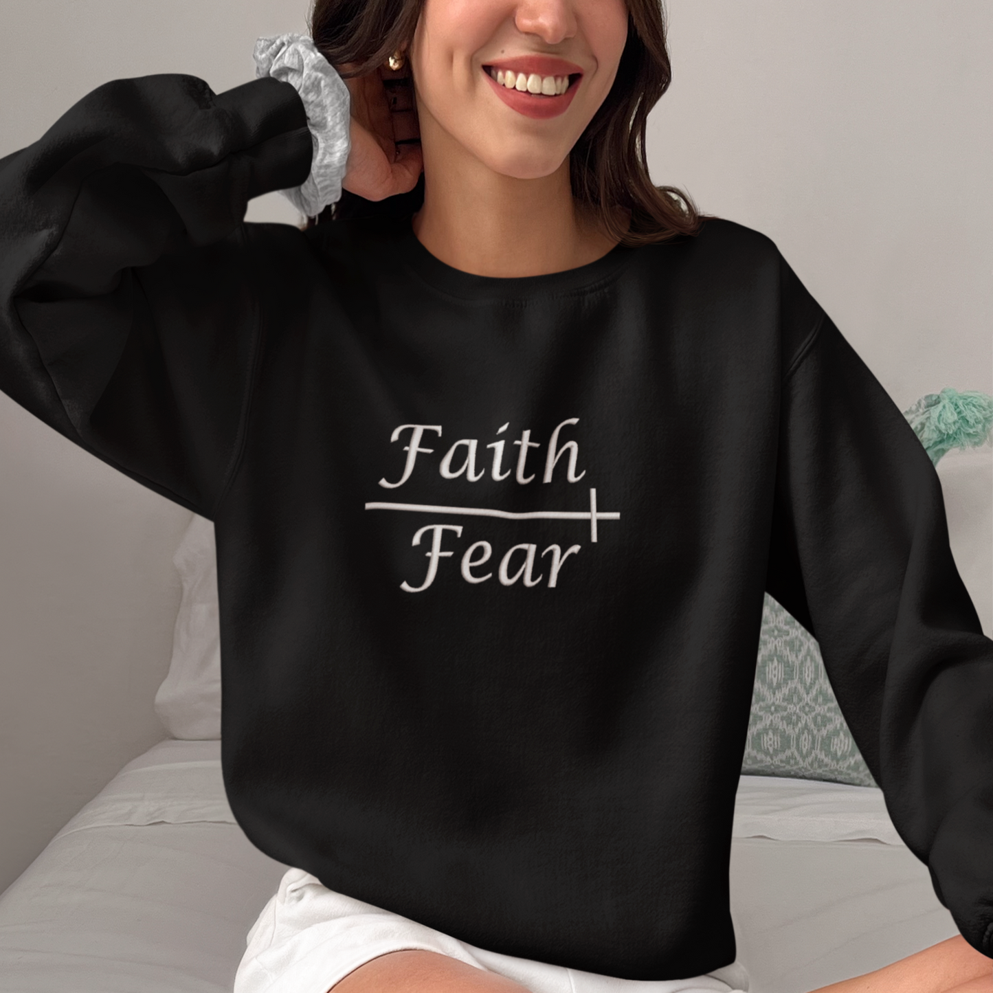 Faith Over Fear Pslams 118:6 Embroidered Sweatshirt - Rezilliant Apparel