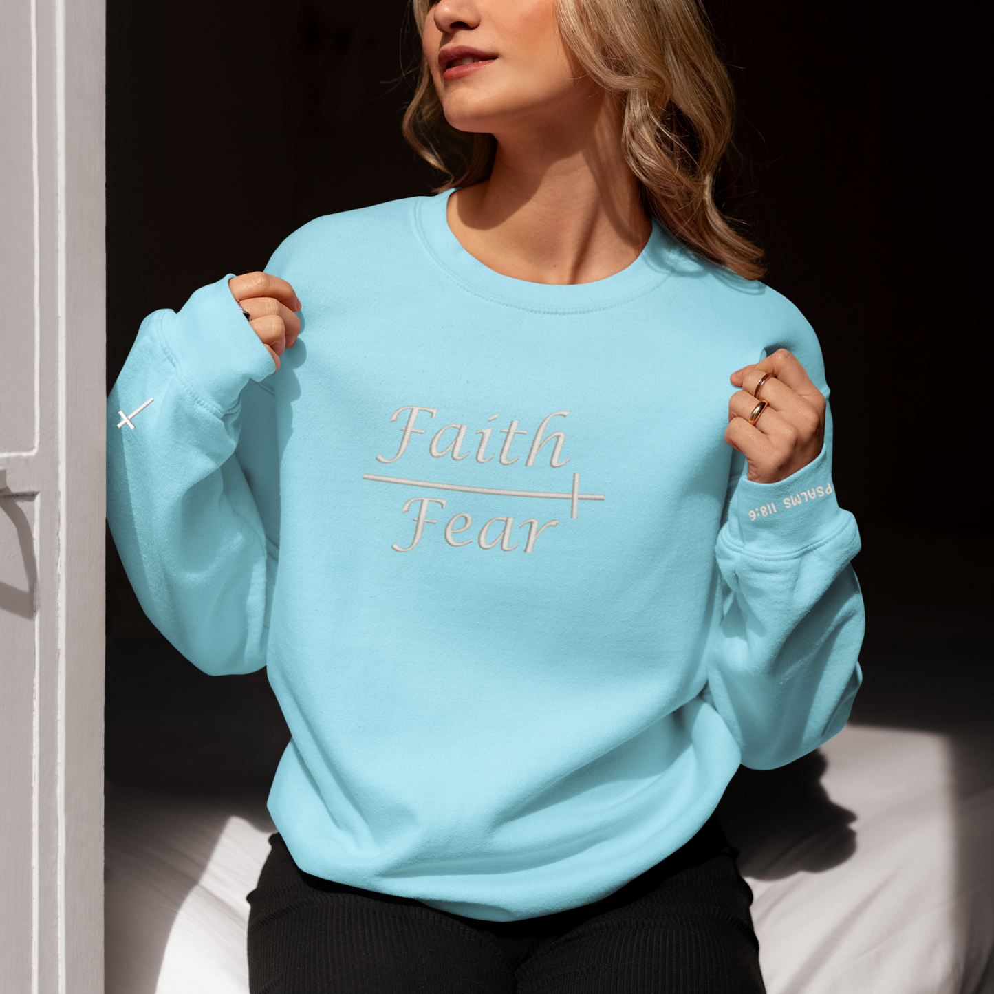 Faith Over Fear Pslams 118:6 Embroidered Sweatshirt - Rezilliant Apparel