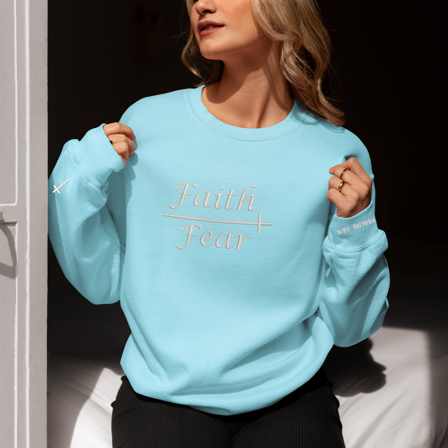Faith Over Fear Pslams 118:6 Embroidered Sweatshirt - Rezilliant Apparel