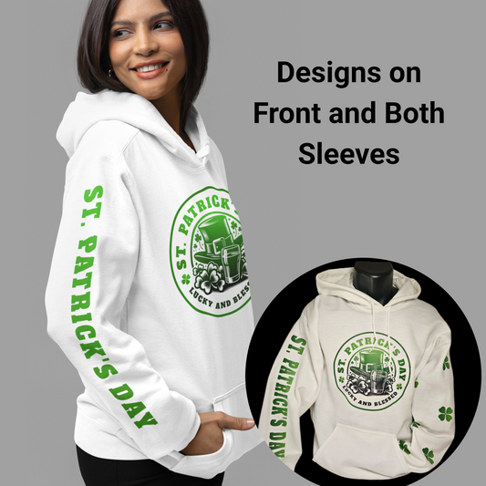 Saint Patrick's Day Lucky and Blessed White Hoodie - Rezilliant Apparel
